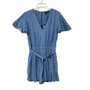 Banana Republic Romper Women's 6 Blue Chambray Flutter Sleeve One-Piece Belted